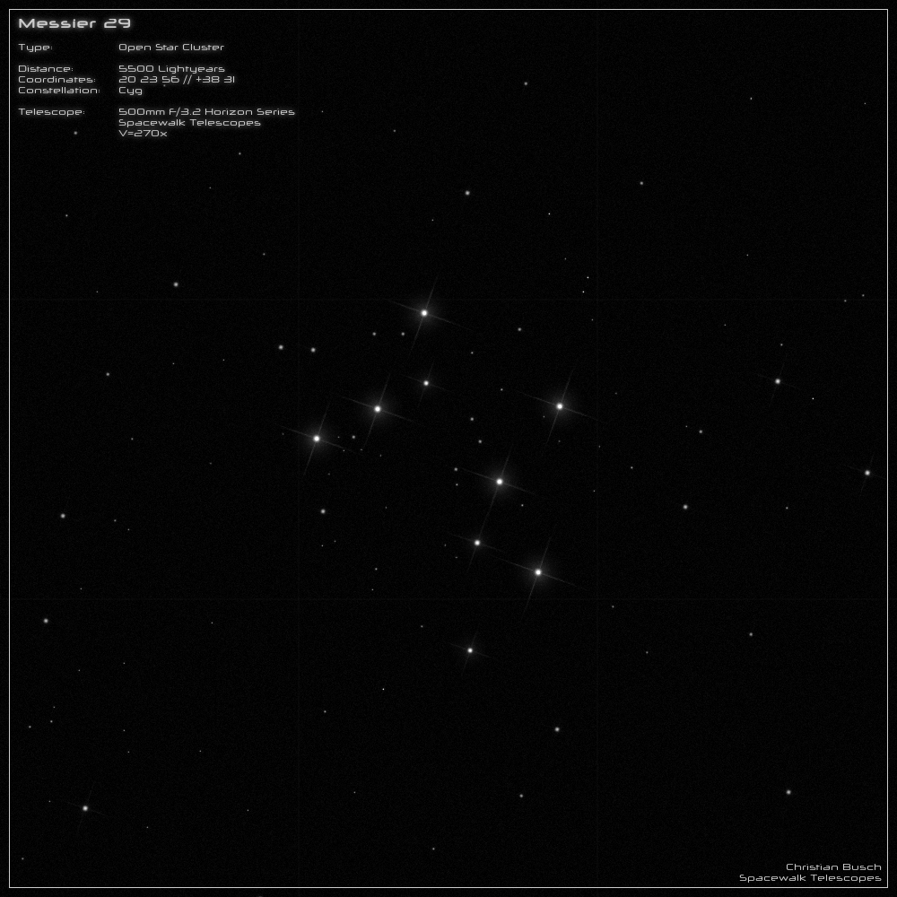 Der offene Sternhaufen Messier 29 im Sternbild Schwan im 20 Zoll Dobson- Teleskop (Spiegelteleskop)