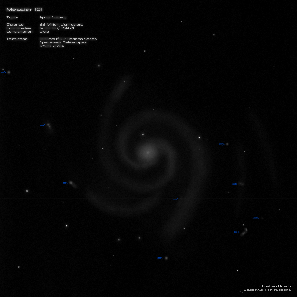 Die Pinwheel- Galaxie Messier 101 im Sternbild Groer Wagen im 20 Zoll Dobson- Teleskop (Spiegelteleskop)