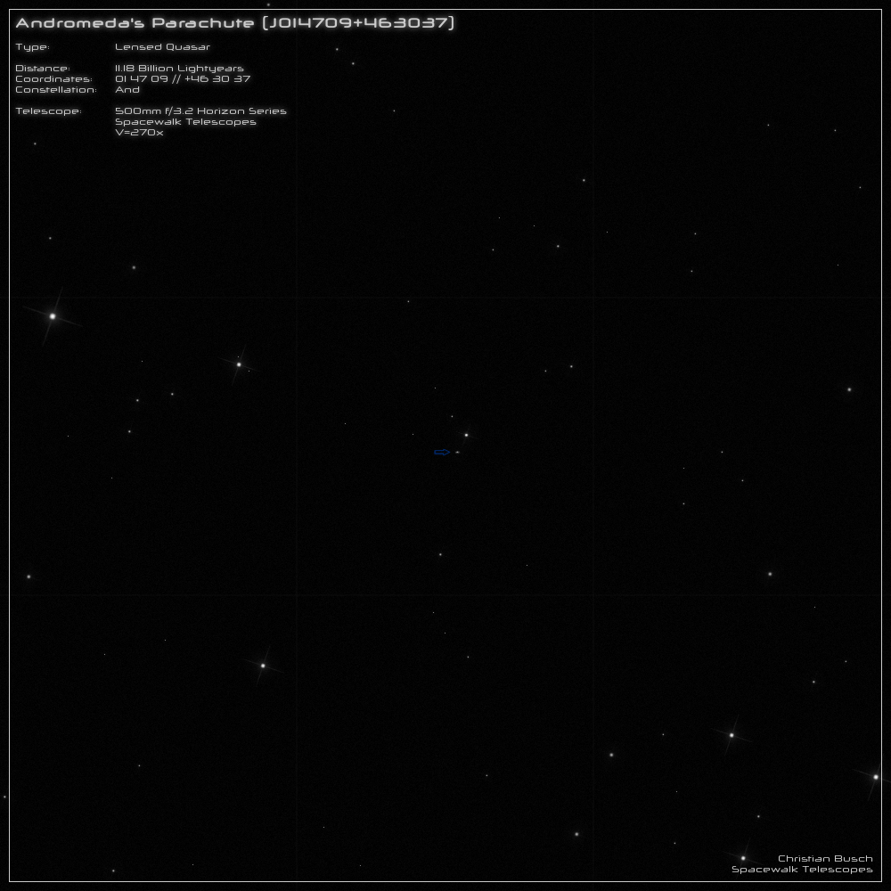 Der Quasar J014709+463037 (Andromedas Parachute) im 20 Zoll Dobson- Teleskop (Spiegelteleskop)