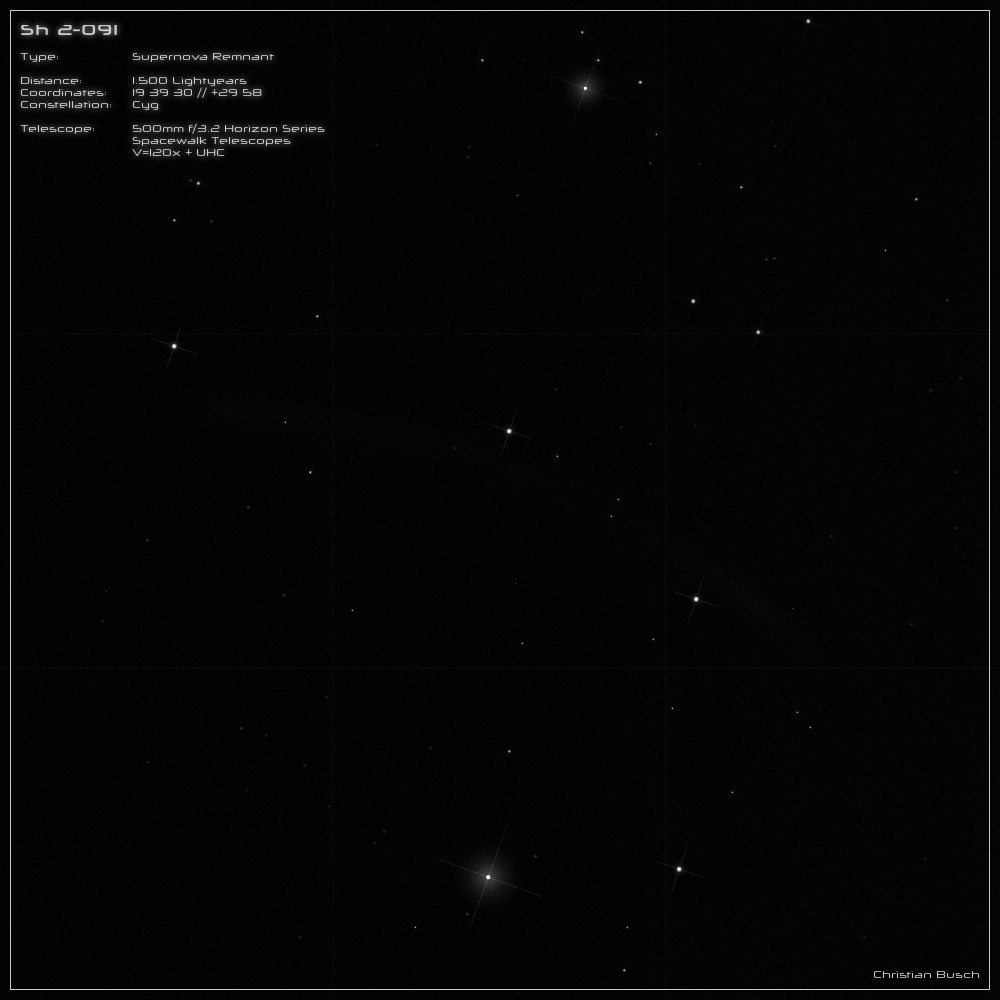 Der Supernova- berrest Sharpless Sh 2-091 im Sternbild Schwan (Cygnus) im 20 Zoll Dobson- Teleskop (Spiegelteleskop)