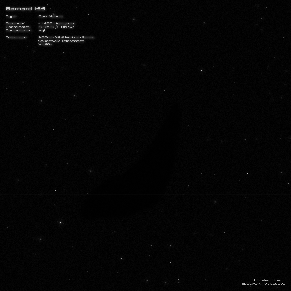Der Dunkelnebel Barnard 133 im Sternbild Adler im 20 Zoll Dobson- Teleskop (Spiegelteleskop)