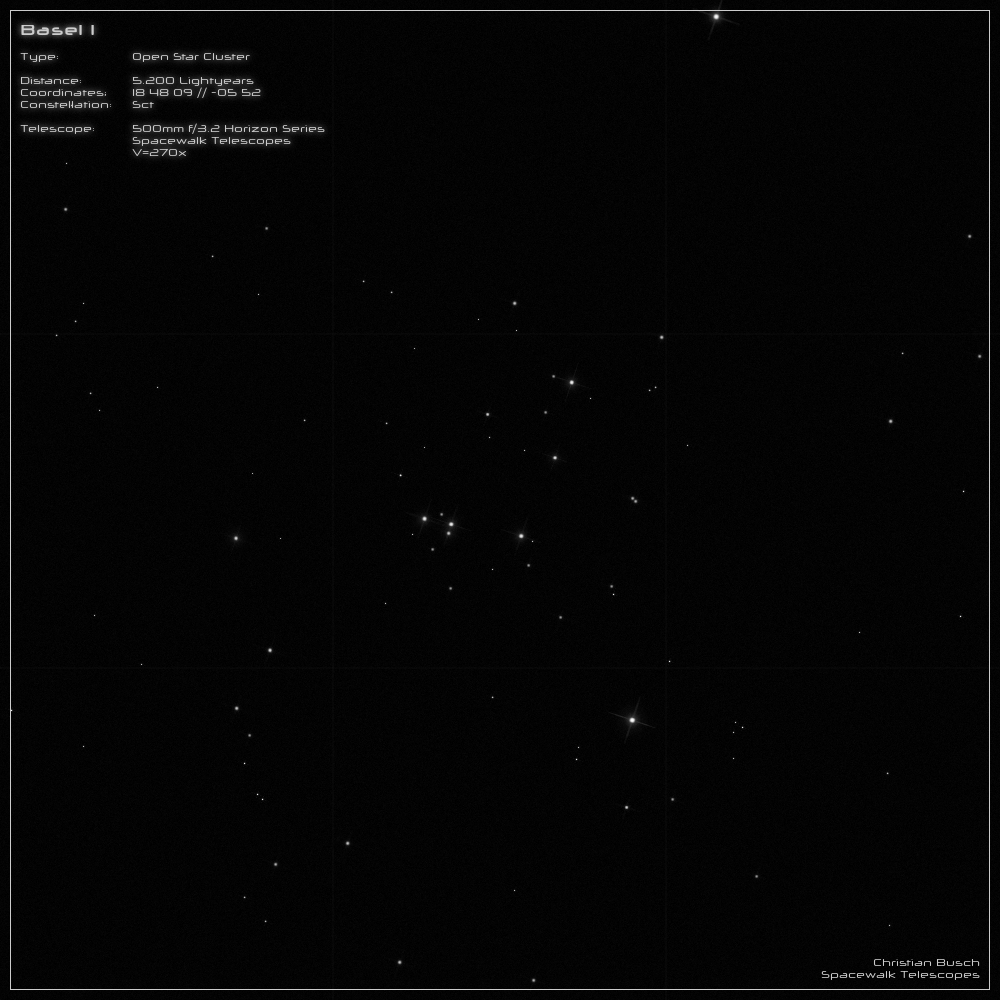 Der Sternhaufen Basel 1 im Sternbild Scutum im 20 Zoll Dobson- Teleskop (Spiegelteleskop)