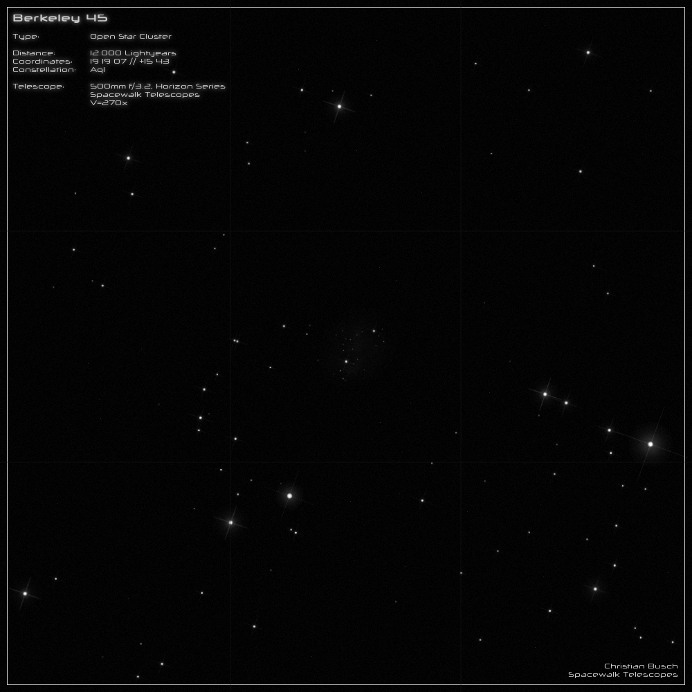 Der Sternhaufen Berkeley 45 im Sternbild Scutum im 20 Zoll Dobson- Teleskop (Spiegelteleskop)