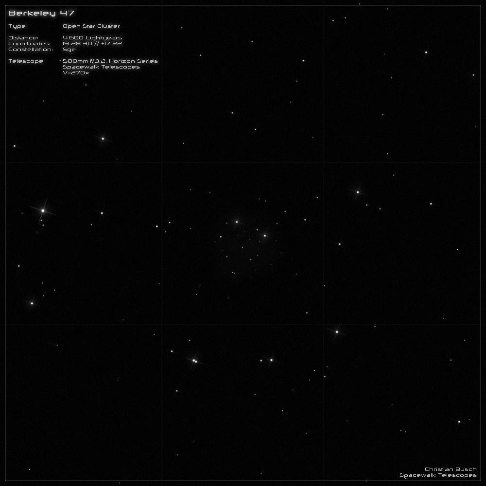 Der Sternhaufen Berkeley 47 im Sternbild Scutum im 20 Zoll Dobson- Teleskop (Spiegelteleskop)