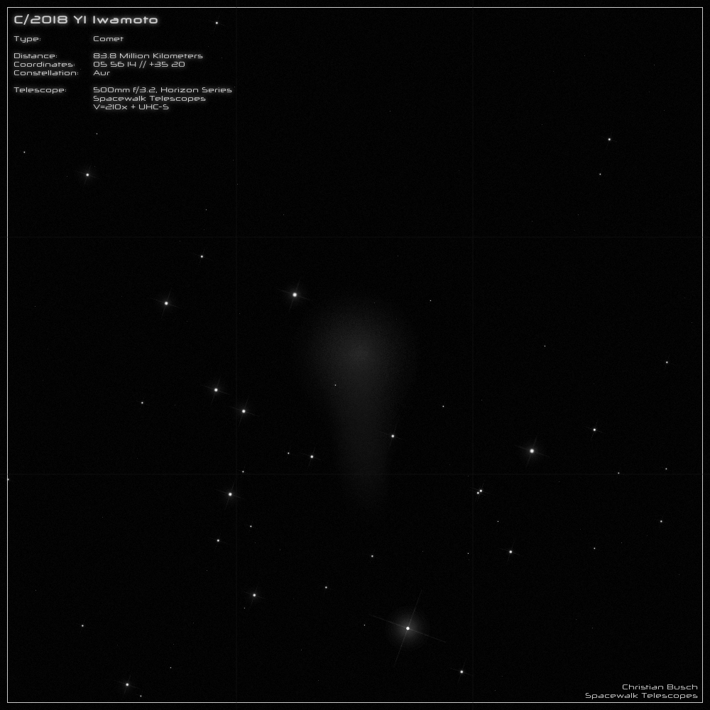 Der Komet C/2018 Y1 Iwamoto in einem 20 Zoll Dobson- Teleskop (Spiegelteleskop)