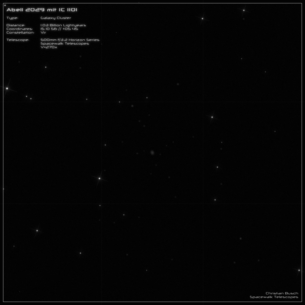 Galaxienhaufen AGC 2029 mit IC 1101 im 20 Zoll Dobson- Teleskop (Spiegelteleskop)