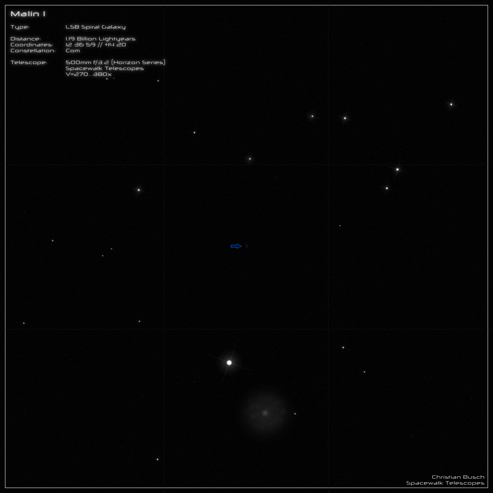 Die Galaxie Malin 1 im 20 Zoll Dobson- Teleskop (Spiegelteleskop)