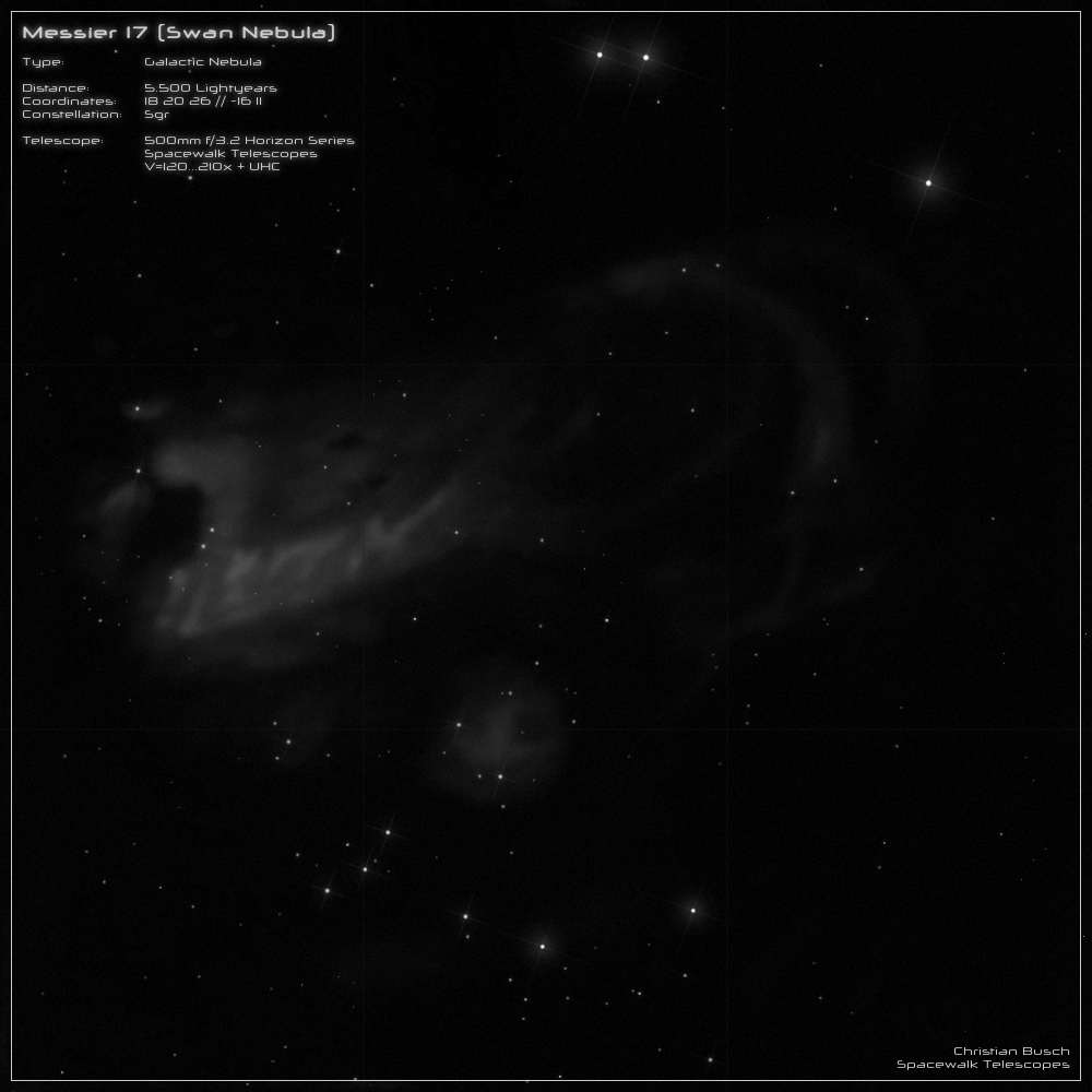 Der Schwanennebel/ Omeganebel Messier 17 im 20 Zoll Dobson- Teleskop (Spiegelteleskop)