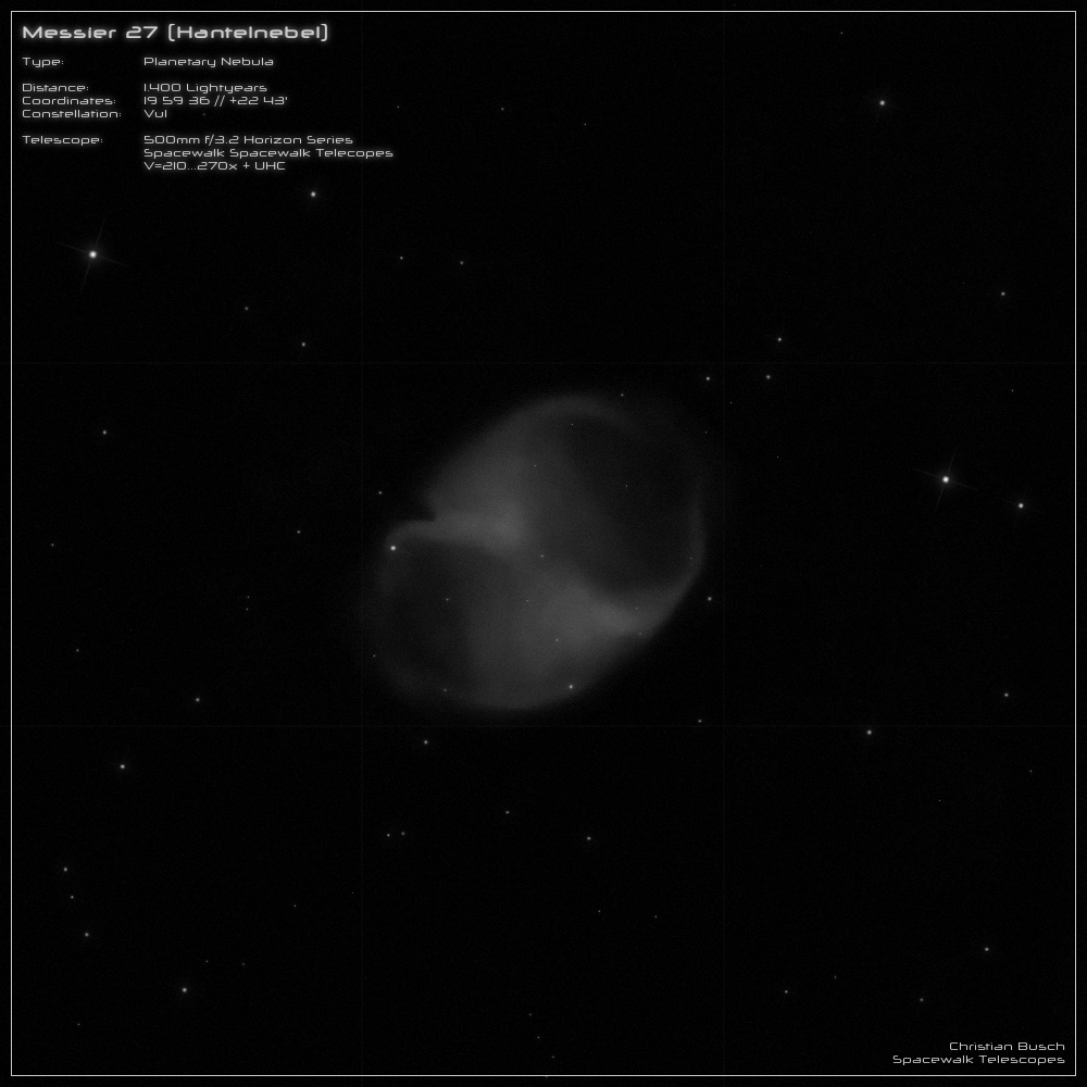 Der Hantelnebel Messier 27 im 20 Zoll Dobson- Teleskop (Spiegelteleskop)