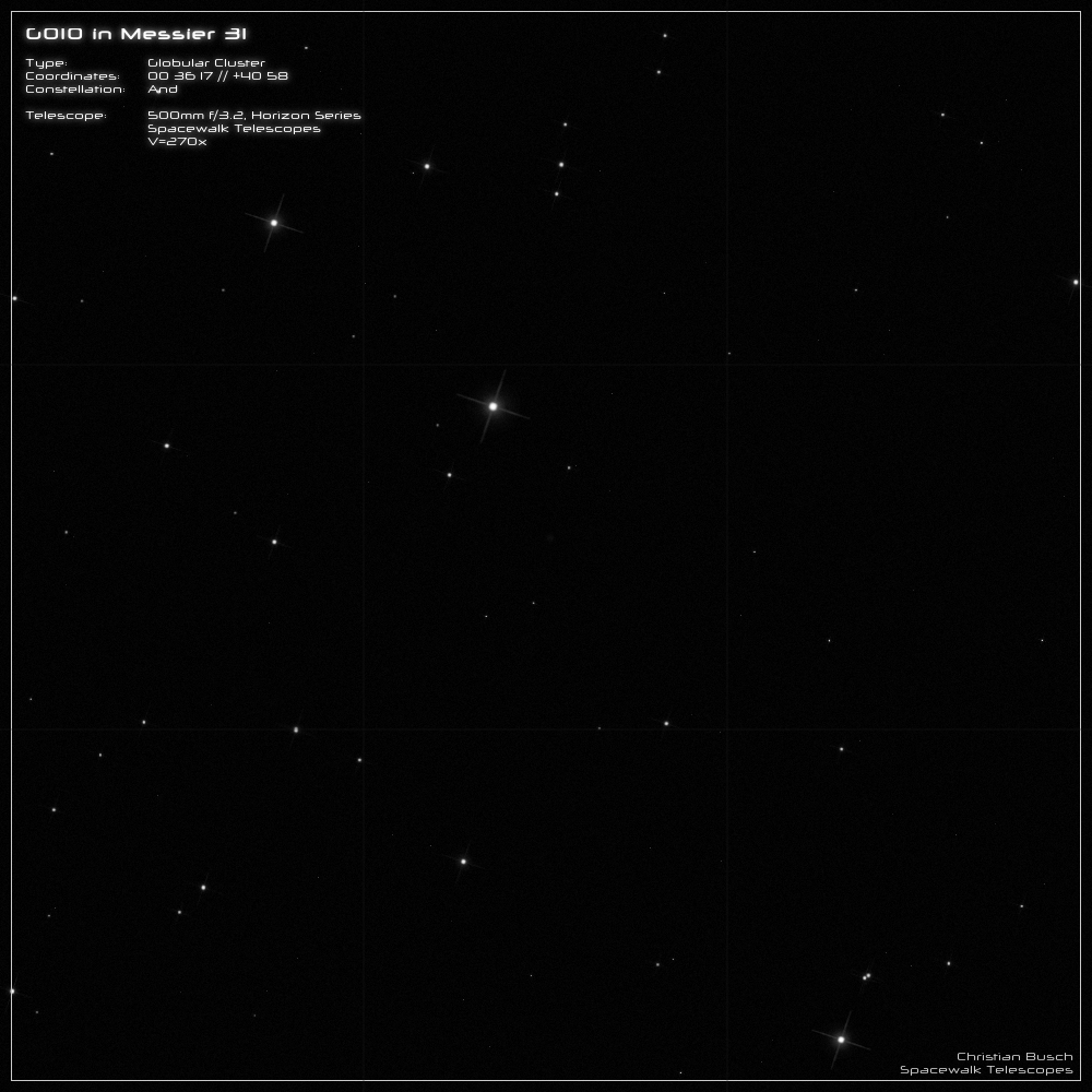 Der Kugelsternhaufen M31-G010 in der Andromeda-Galaxie im 20 Zoll Dobson- Teleskop (Spiegelteleskop)