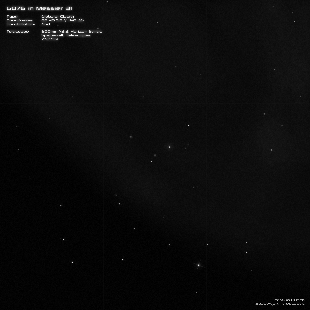 Der Kugelsternhaufen M31-G076 in der Andromeda-Galaxie im 20 Zoll Dobson- Teleskop (Spiegelteleskop)
