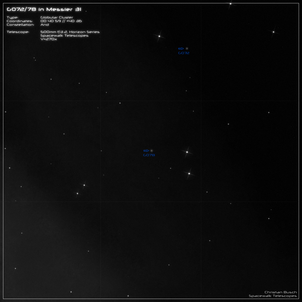 Der Kugelsternhaufen M31-G078 in der Andromeda-Galaxie im 20 Zoll Dobson- Teleskop (Spiegelteleskop)