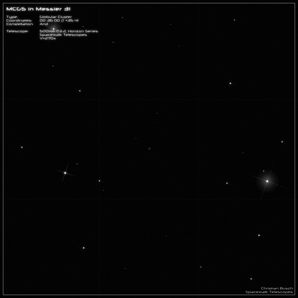 Der Kugelsternhaufen M31-MGC5 in der Andromeda-Galaxie im 20 Zoll Dobson- Teleskop (Spiegelteleskop)