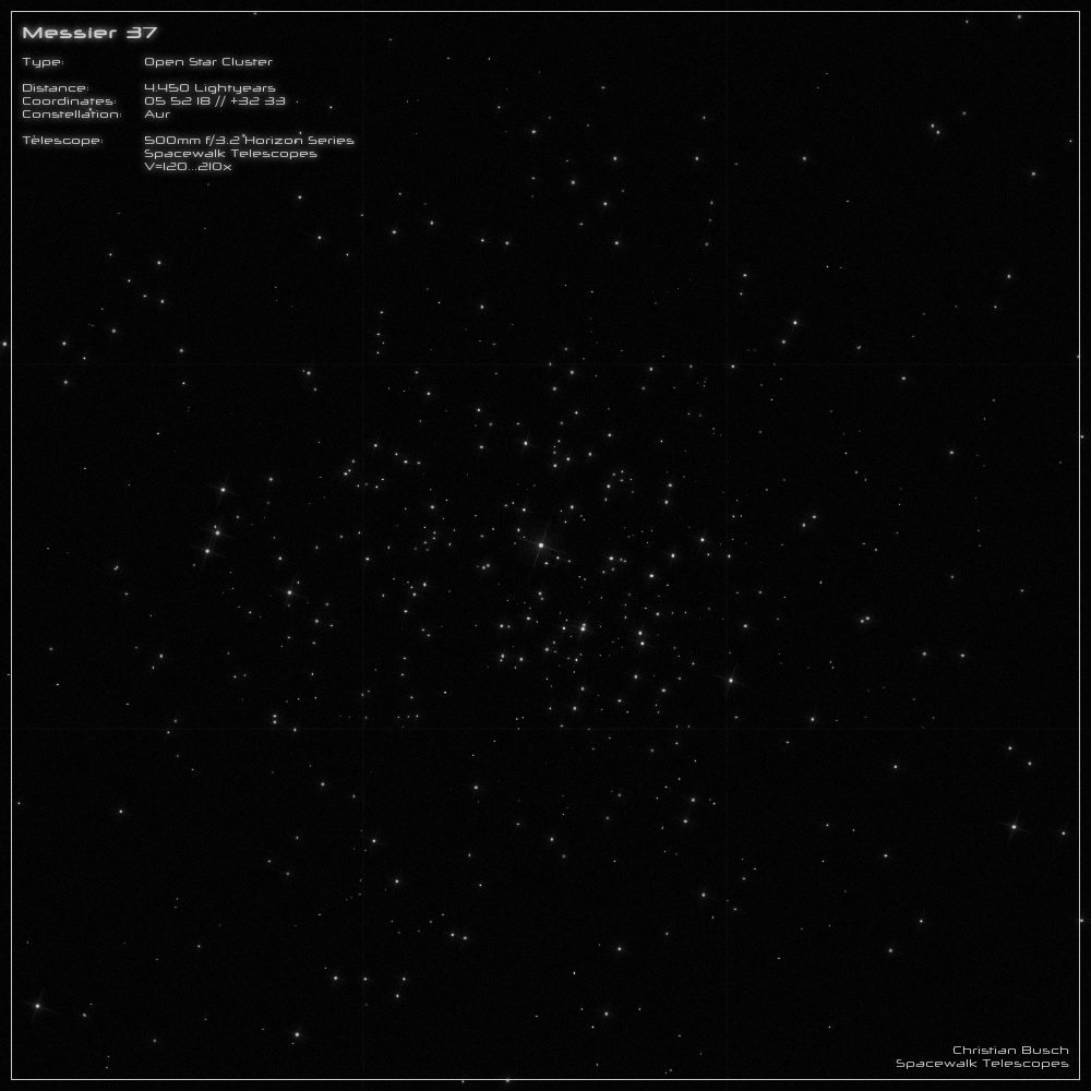 Der offene Sternhaufen Messier 37 im Sternbild Fuhrmann im 20 Zoll Dobson- Teleskop (Spiegelteleskop)