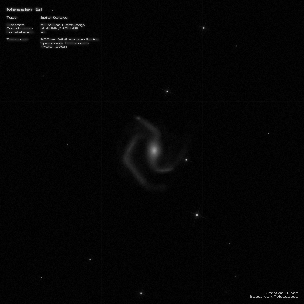 Die Spiralgalaxie Messier 61 (Virgocluster) im 20 Zoll Dobson- Teleskop (Spiegelteleskop)