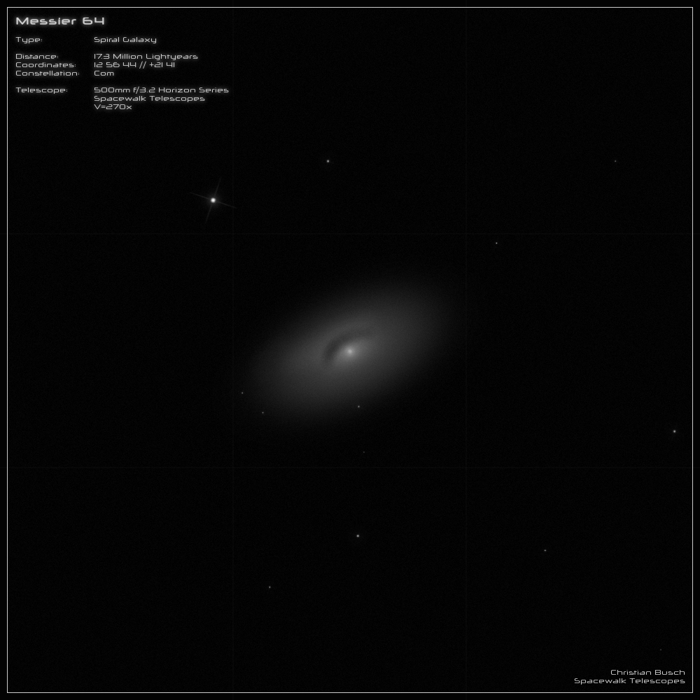 Die Galaxie mit dem teuflischen Auge (Messier 64) im 20 Zoll Dobson- Teleskop (Spiegelteleskop)