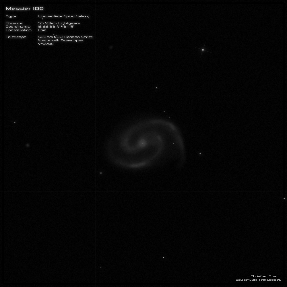 Die Spiralgalaxie Messier 100 im Sternbild Coma Berenices im 20 Zoll Dobson- Teleskop (Spiegelteleskop)
