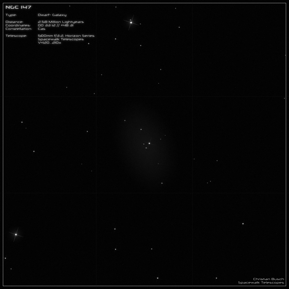 Die Galaxie NGC 147 im Sternbild Cassiopeia im 20 Zoll Dobson- Teleskop (Spiegelteleskop)