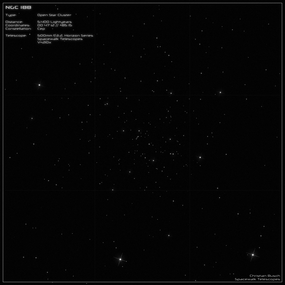 Der Sternhaufen NGC 188 im Sternbild Cepheus im 20 Zoll Dobson- Teleskop (Spiegelteleskop)