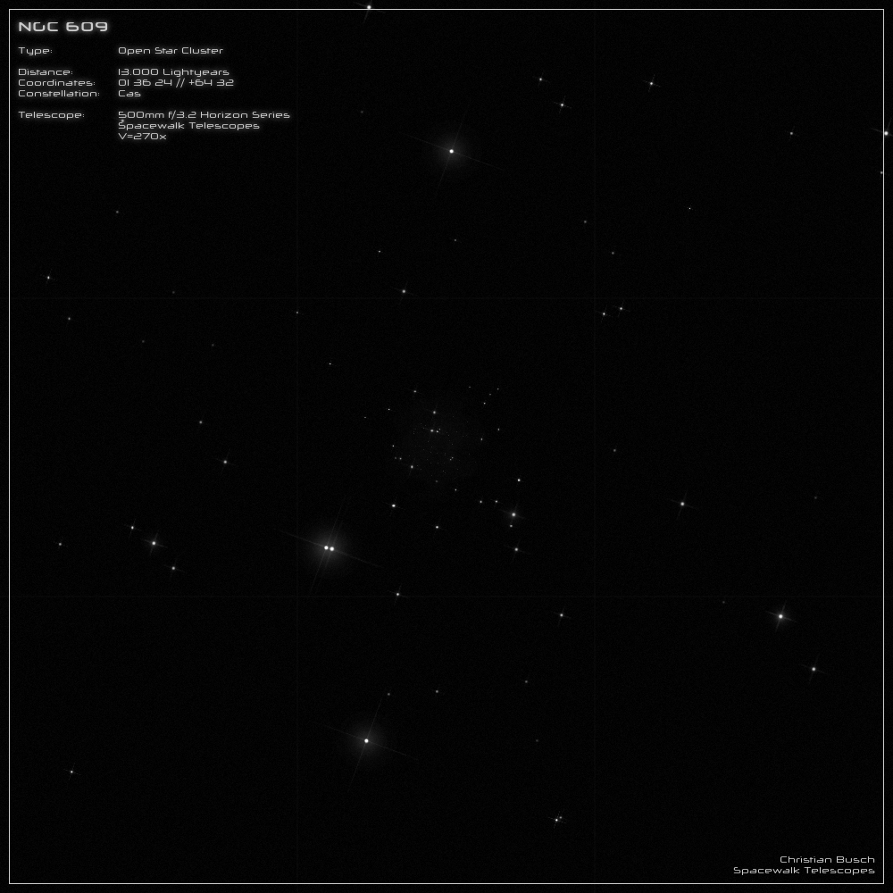 Der Sternhaufen NGC 609 im Sternbild Cassiopeia im 20 Zoll Dobson- Teleskop (Spiegelteleskop)