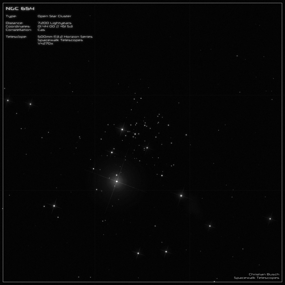 Der Sternhaufen NGC 654 im Sternbild Cassiopeia im 20 Zoll Dobson- Teleskop (Spiegelteleskop)