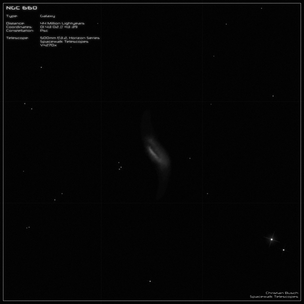 Die Galaxie NGC 660 im 20 Zoll Dobson- Teleskop (Spiegelteleskop)