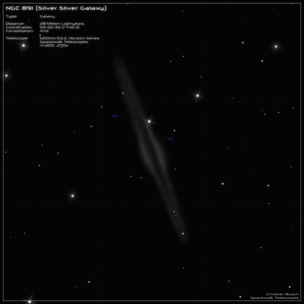 Die Galaxie NGC 891 im Sternbild Andromeda im 20 Zoll Dobson- Teleskop (Spiegelteleskop)