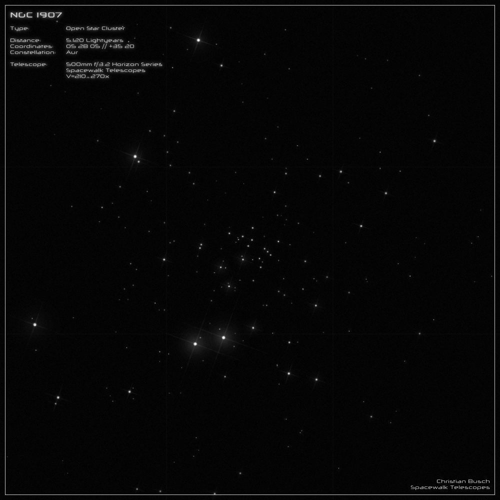 Der offene Sternhaufen NGC 1907 im Sternbild Fuhrmann im 20 Zoll Dobson- Teleskop (Spiegelteleskop)
