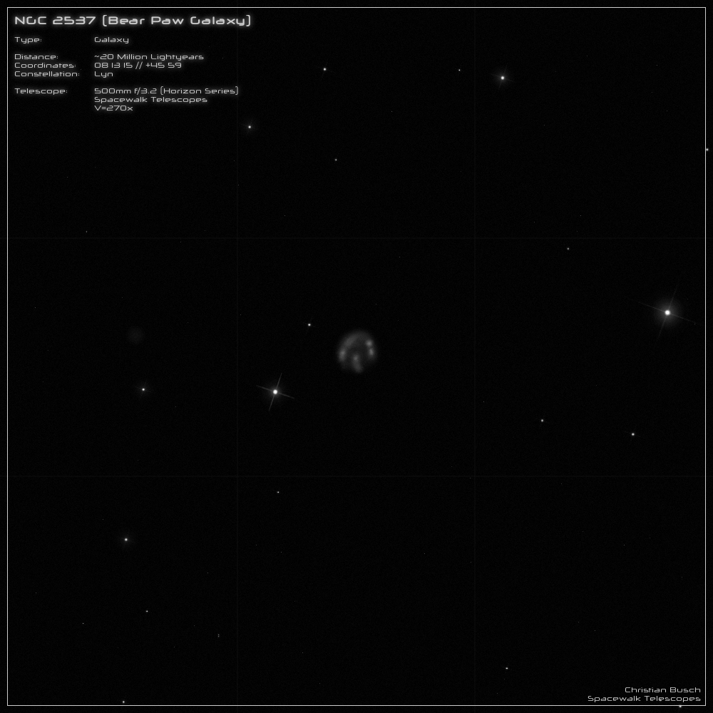 Die Galaxie NGC 2537 im 20 Zoll Dobson- Teleskop (Spiegelteleskop)