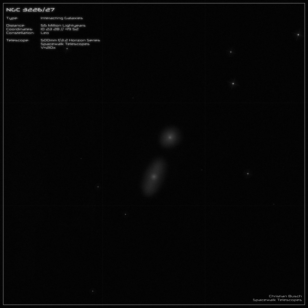 Wechselwirkende Galaxien NGC 3226/3227 im Sternbild Löwe im 20 Zoll Dobson- Teleskop (Spiegelteleskop)