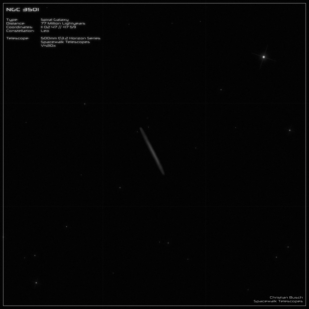 Die Superthin- Galaxie NGC 3501 im Sternbild Löwe im 20 Zoll Dobson- Teleskop (Spiegelteleskop)