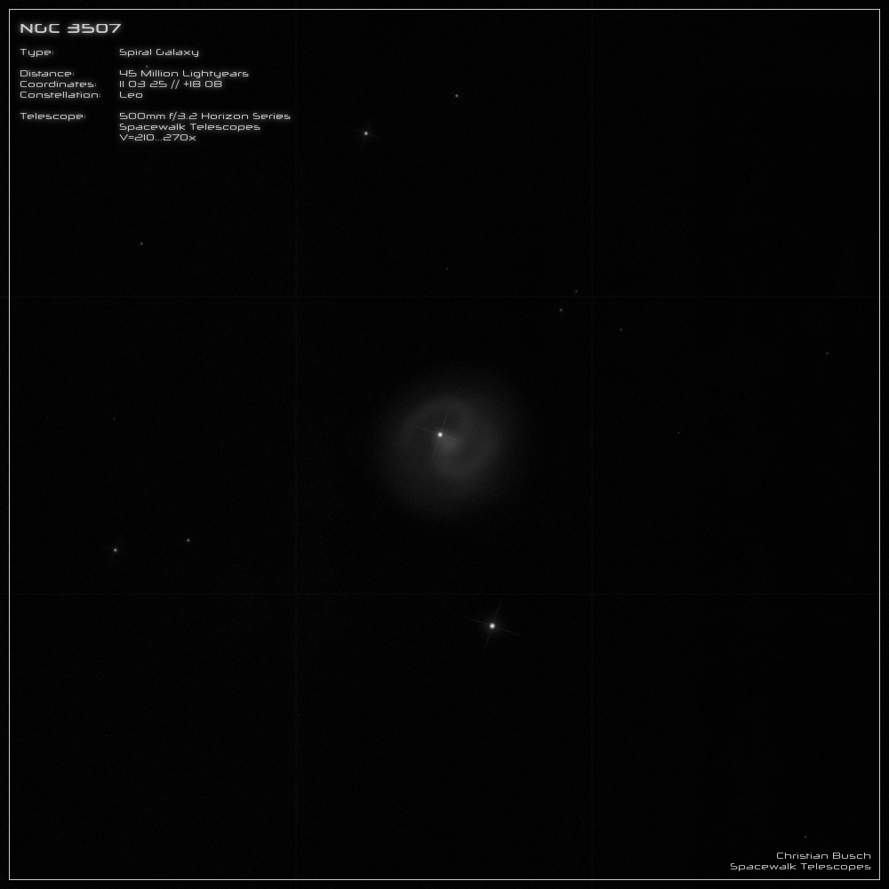 Die Spiralgalaxie NGC 3507 mit Stern im Halo im Sternbild Löwe im 20 Zoll Dobson- Teleskop (Spiegelteleskop)