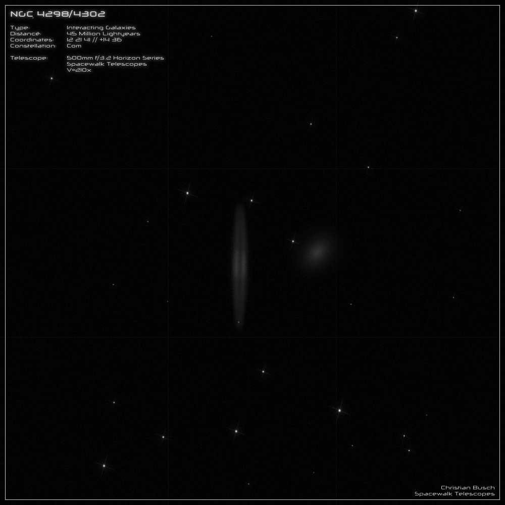 Das Galaxienpaar NGC 4298/4302 im Sternbild Virgo im 20 Zoll Dobson- Teleskop (Spiegelteleskop)