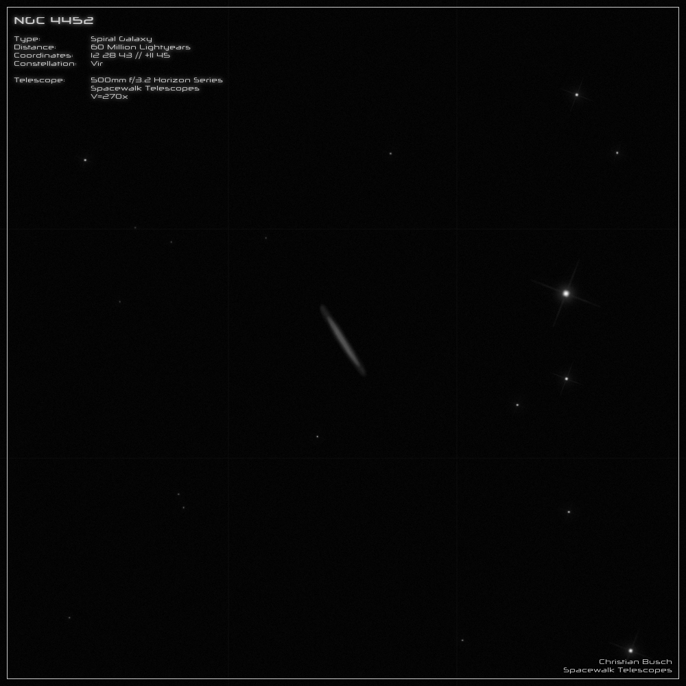 Die Edge-On Spiralgalaxie NGC 4452 im Sternbild Virgo im 20 Zoll Dobson- Teleskop (Spiegelteleskop)