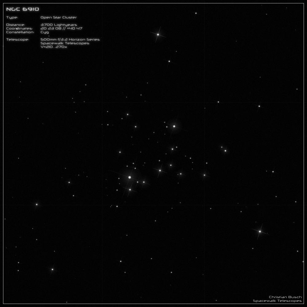 Der offene Sternhaufen NGC 6910 im Sternbild Schwan im 20 Zoll Dobson- Teleskop (Spiegelteleskop)