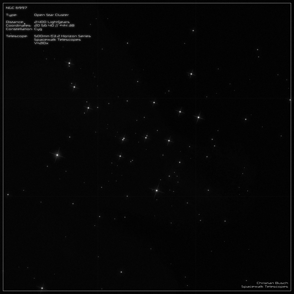 Der offene Sternhaufen NGC 6997 im Sternbild Schwan im 20 Zoll Dobson- Teleskop (Spiegelteleskop)