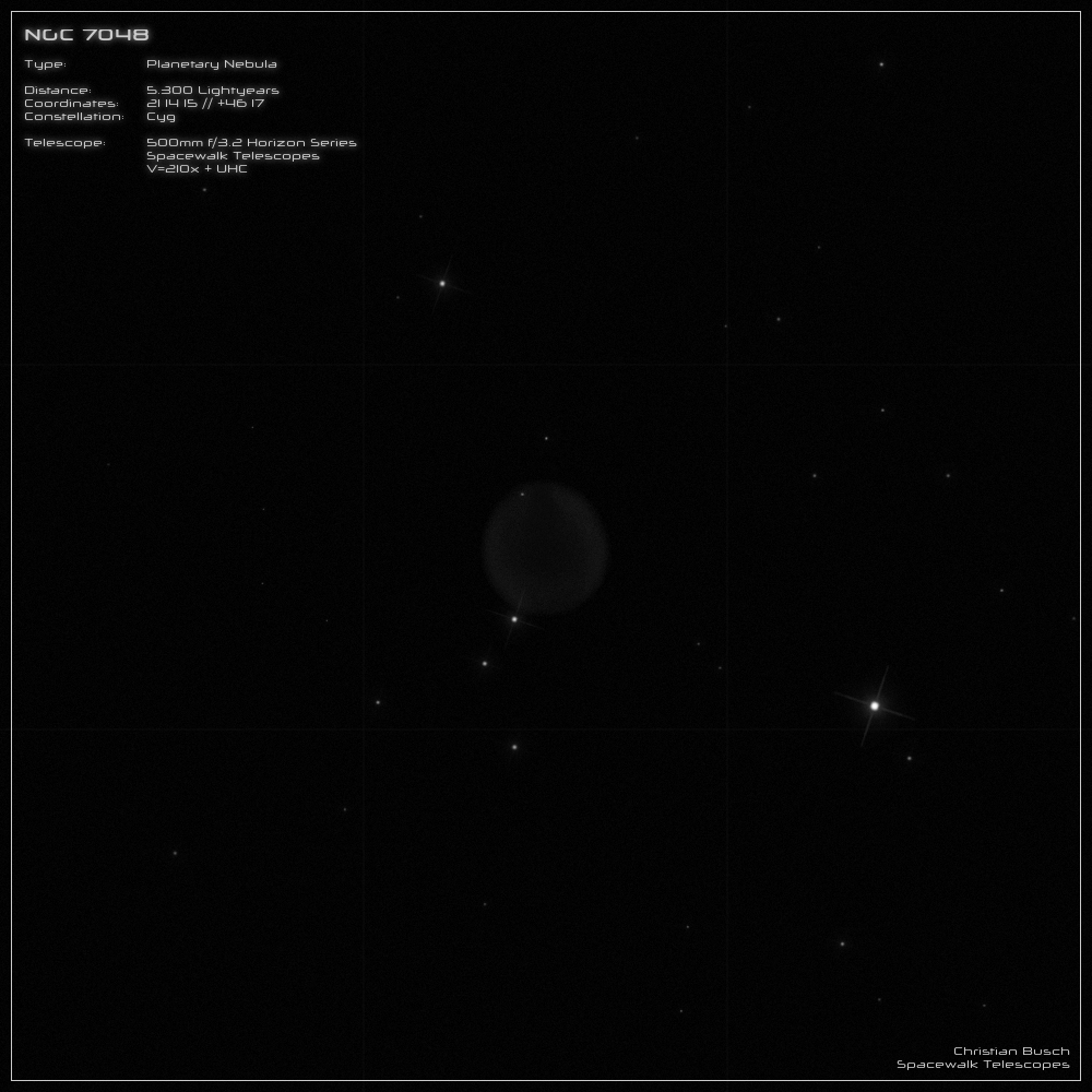 Der Planetarische Nebel NGC 7048 im Sternbild Schwan im 20 Zoll Dobson- Teleskop (Spiegelteleskop)