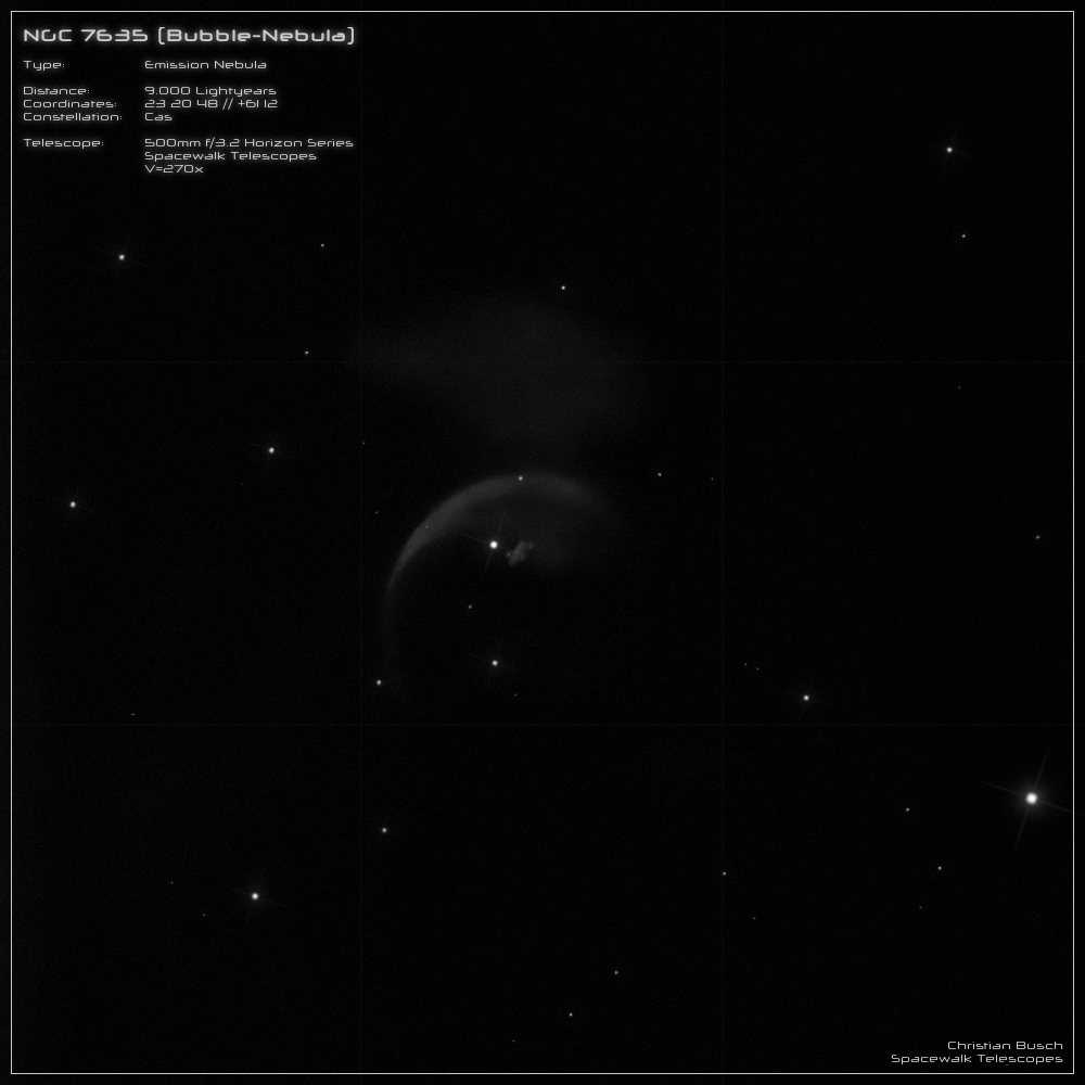 Der Bubble- Nebel NGC 7635 im Sternbild Cassiopeia im 20 Zoll Dobson- Teleskop (Spiegelteleskop)