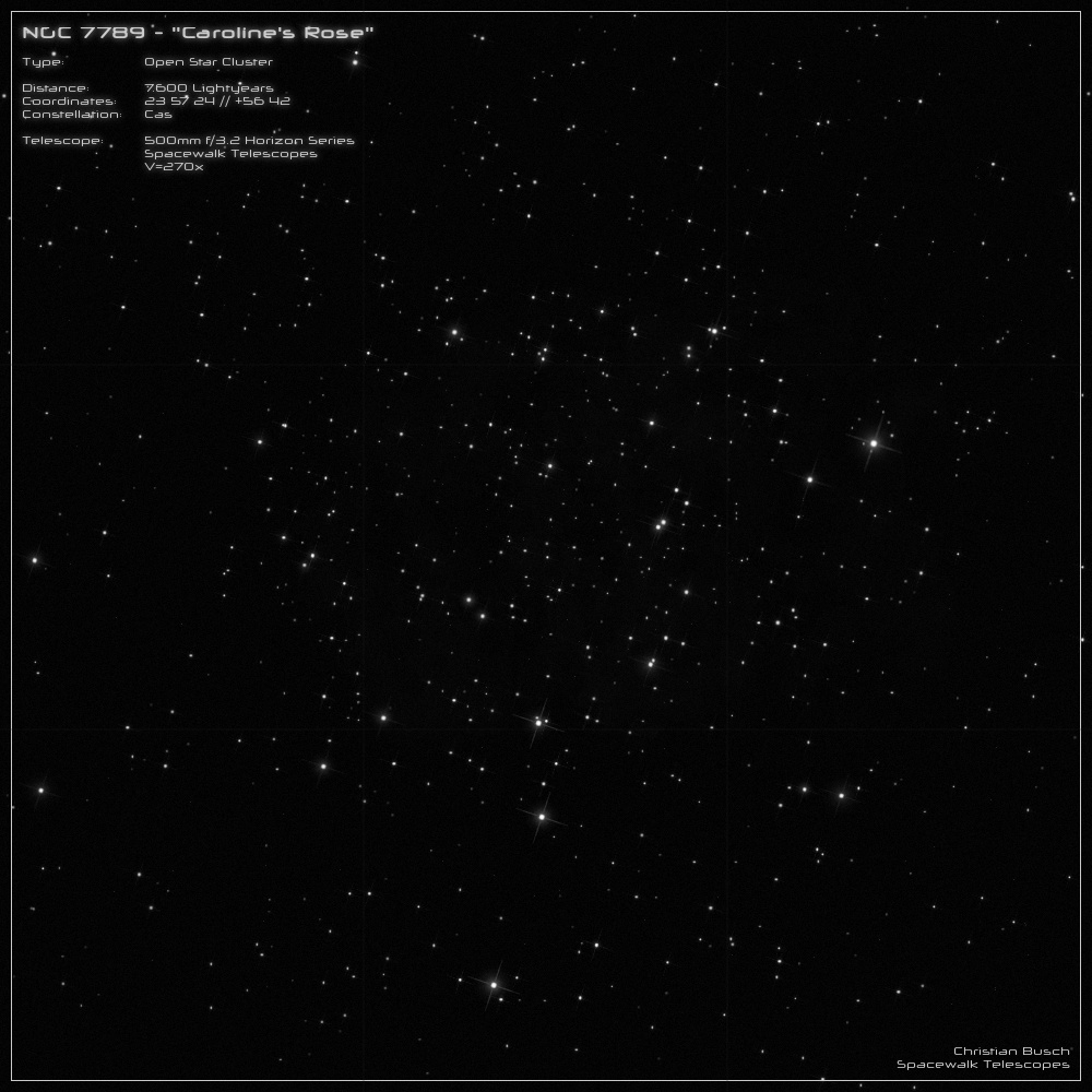 Der Sternhaufen NGC 7789 im Sternbild Cassiopeia im 20 Zoll Dobson- Teleskop (Spiegelteleskop)
