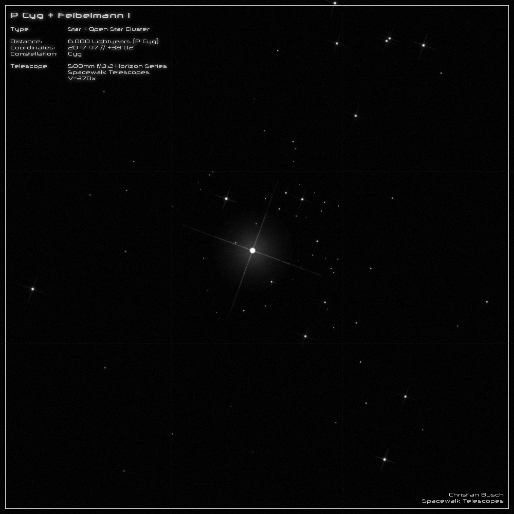 Der Stern P Cygni und Feibelmann 1 im Sternbild Cygnus im 20 Zoll Dobson- Teleskop (Spiegelteleskop)