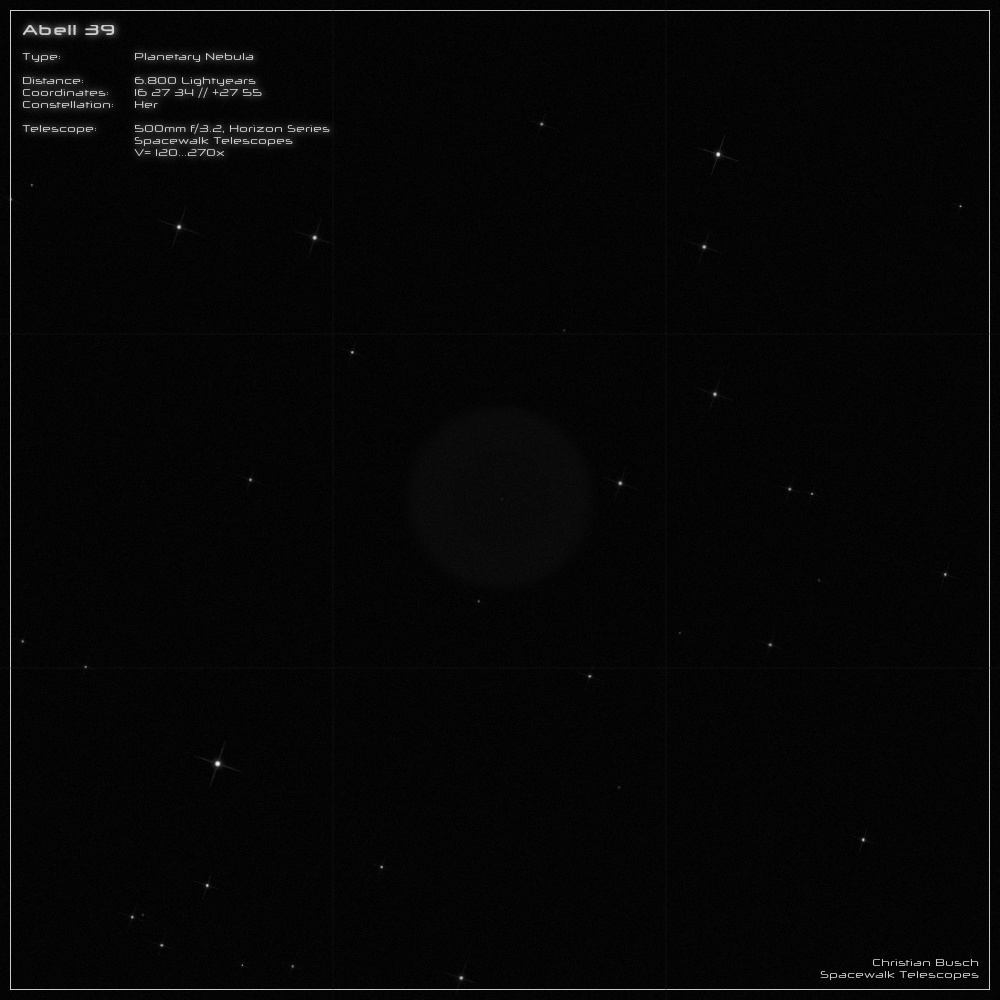 Der Planetarische Nebel Abell 39 im Sternbild Herkules im 20 Zoll Dobson- Teleskop (Spiegelteleskop)