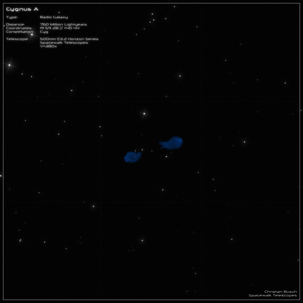Die Radiogalaxie Cygnus A im Sternbild Schwan im 20 Zoll Dobson- Teleskop (Spiegelteleskop)