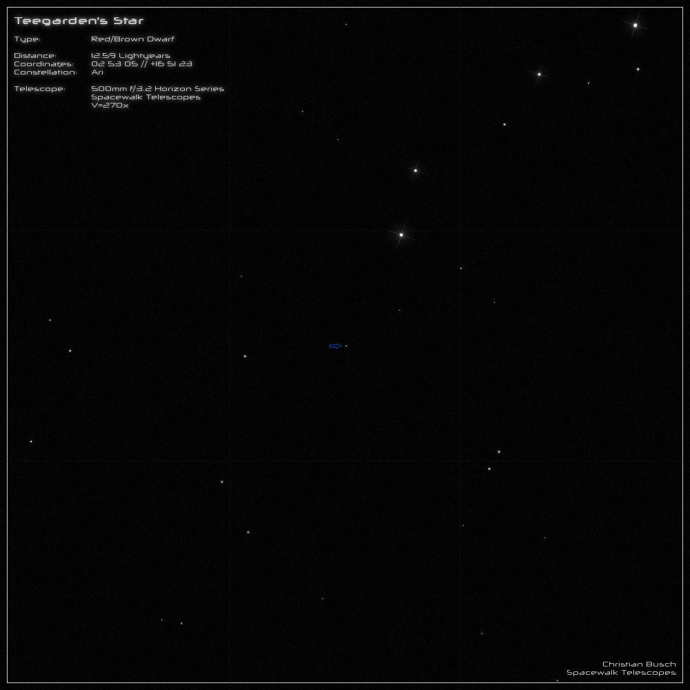 Der rote Zwerg (Teegardens Star) im Sternbild Widder im 20 Zoll Dobson- Teleskop (Spiegelteleskop)