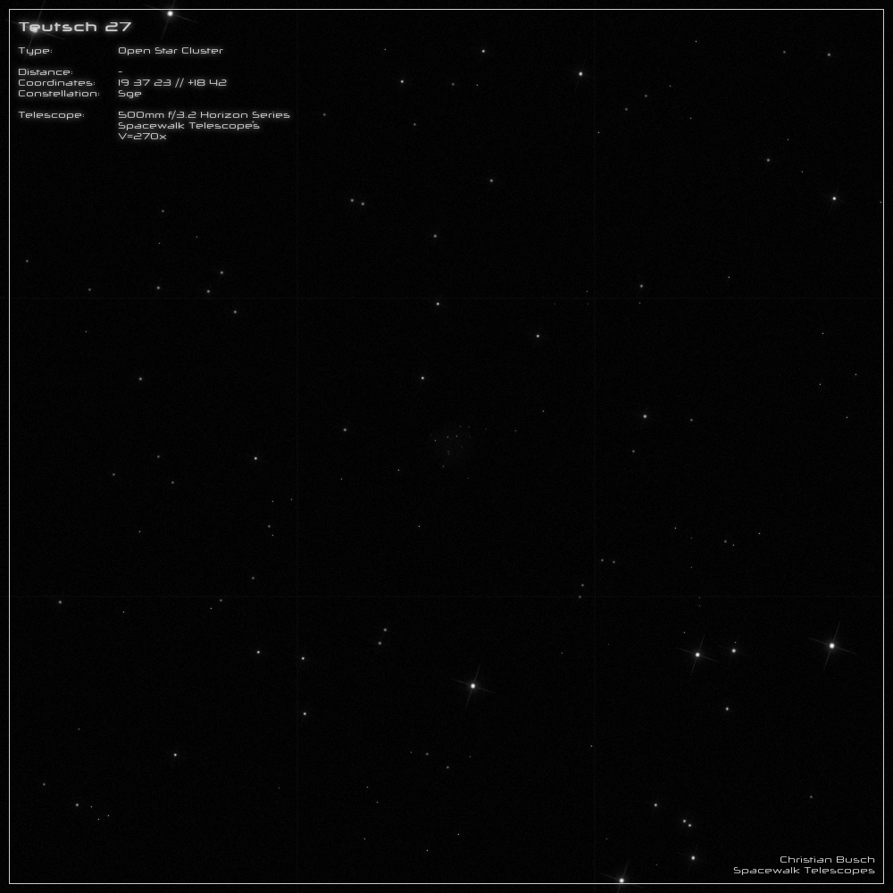 Der offene Sternhaufen Teutsch 27 im Sternbild Pfeil im 20 Zoll Dobson- Teleskop (Spiegelteleskop)